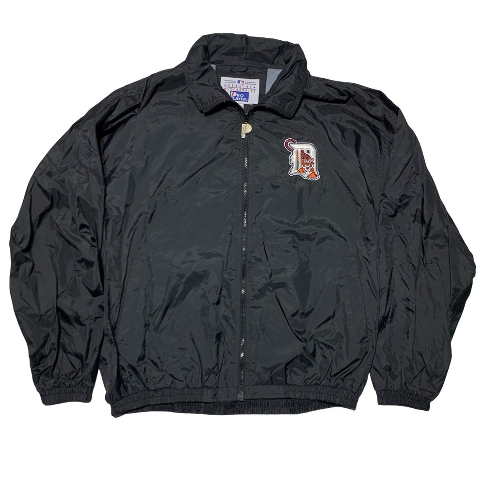 90’s Detroit Tigers Pro Player Vintage Black Zip Up Patch Jacket MLB XL